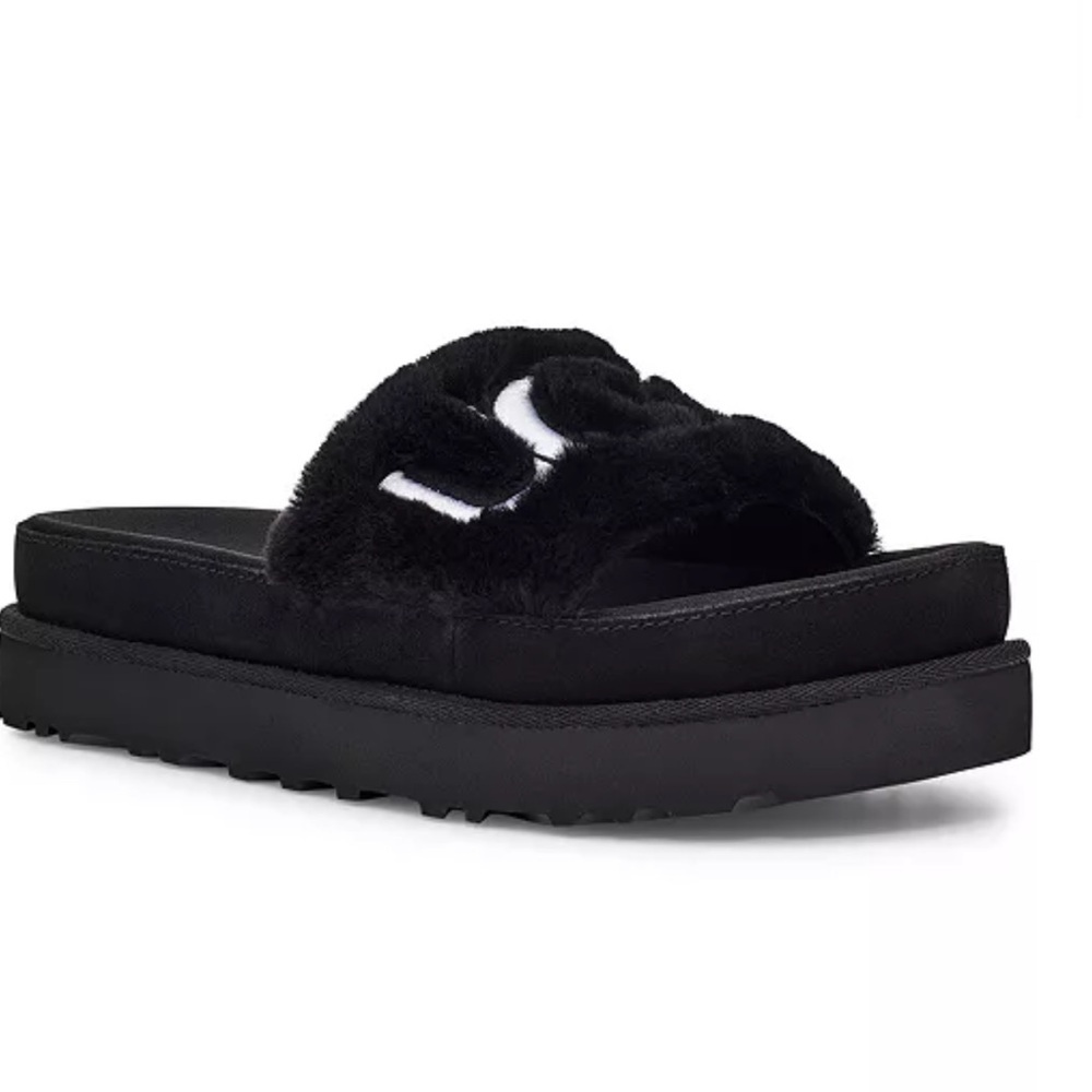 UGG Black and White Fuzzy Slippers